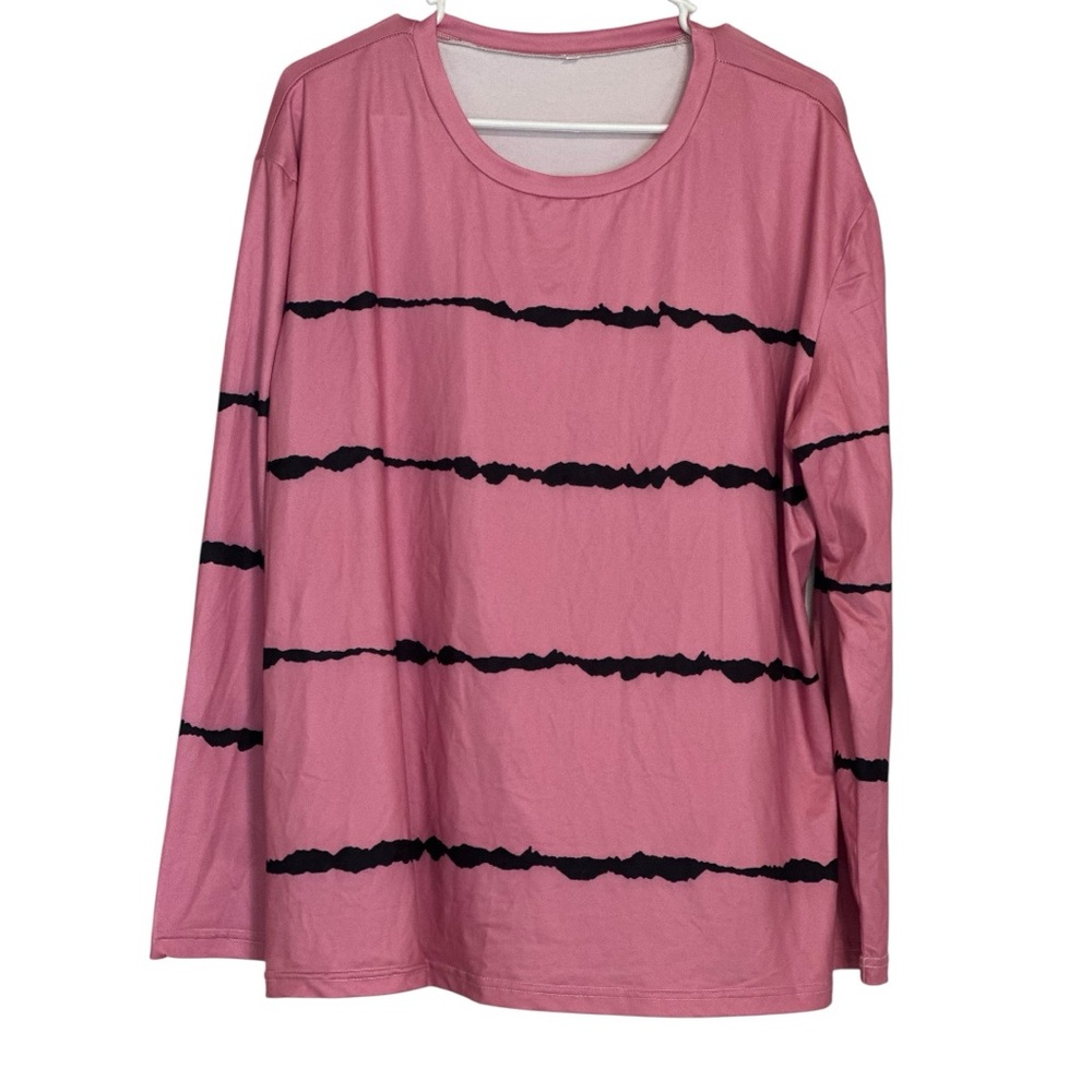 Pink & Black Abstract Stripe Long Sleeve Top – Size 1X